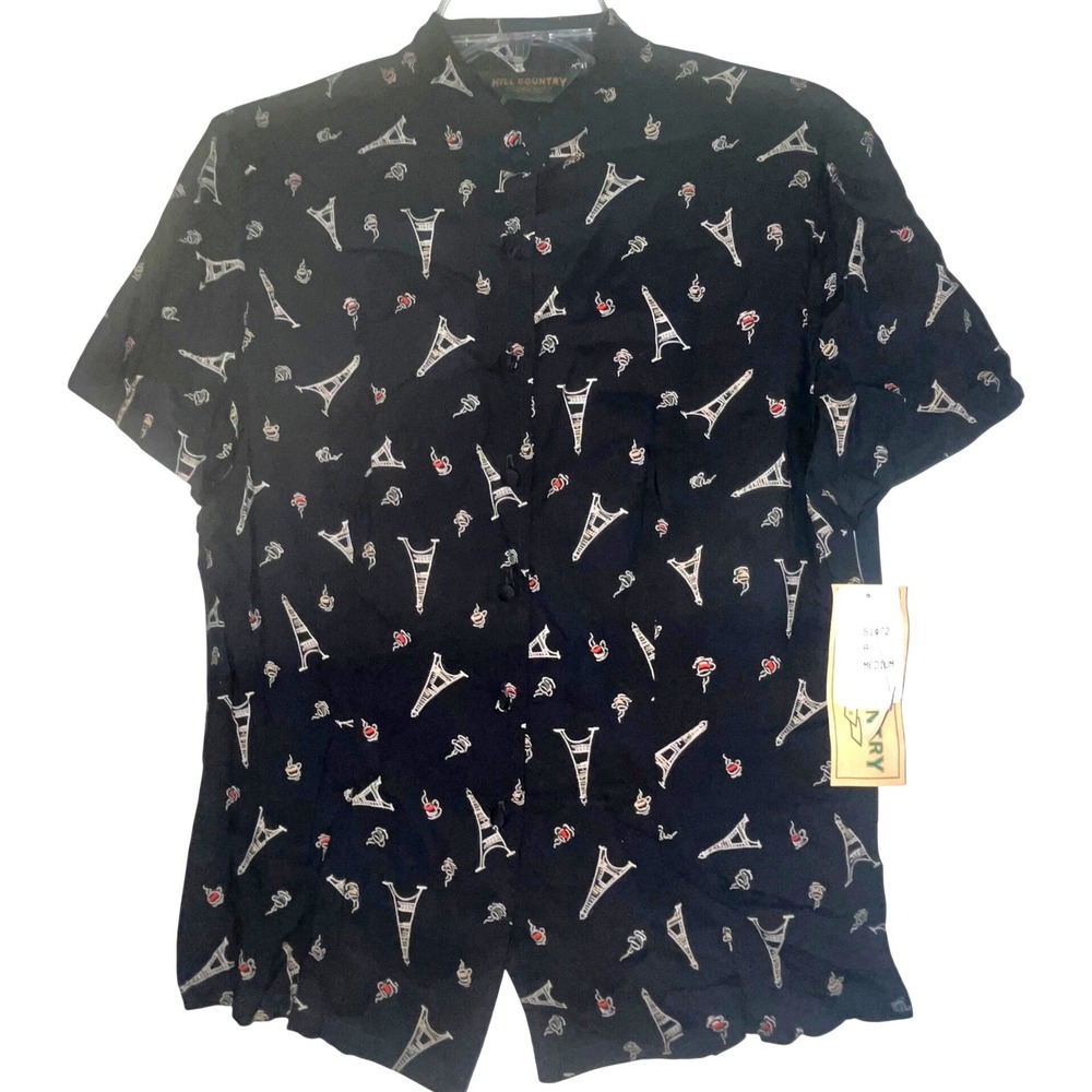 Vintage Hill Country Clothiers Women's Eiffel Tower Print Shirt Black USA NWT M